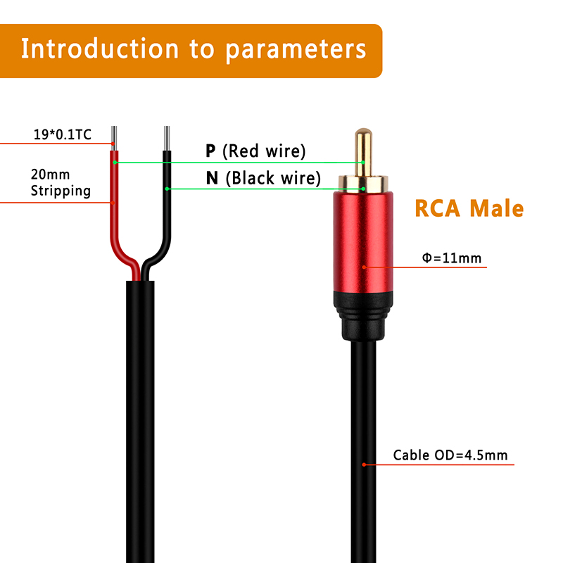 Composite Rca Cable - RCA macho Plug Jack conector, Bare