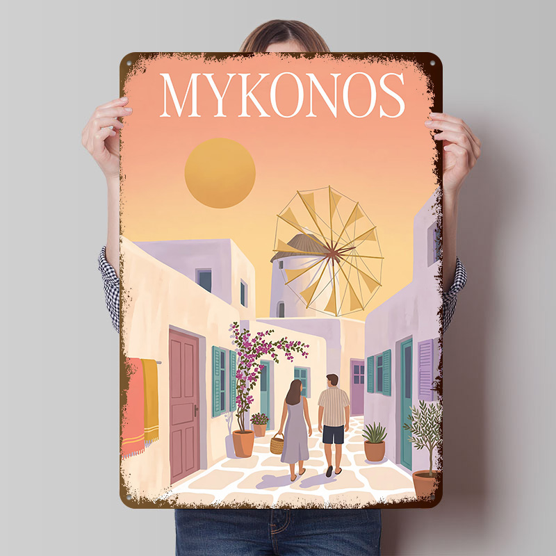Retro Gaming Bar - Pôster Metálico Personalizado de Mykonos, Grécia,