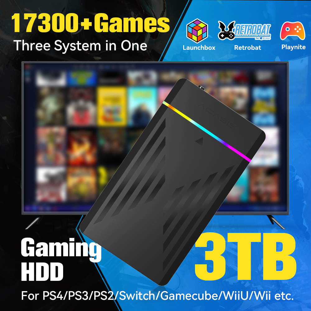 Retro Gaming Os - 3TB portátil Gaming HDD LaunchBox/Retrobat/Playnite Retro